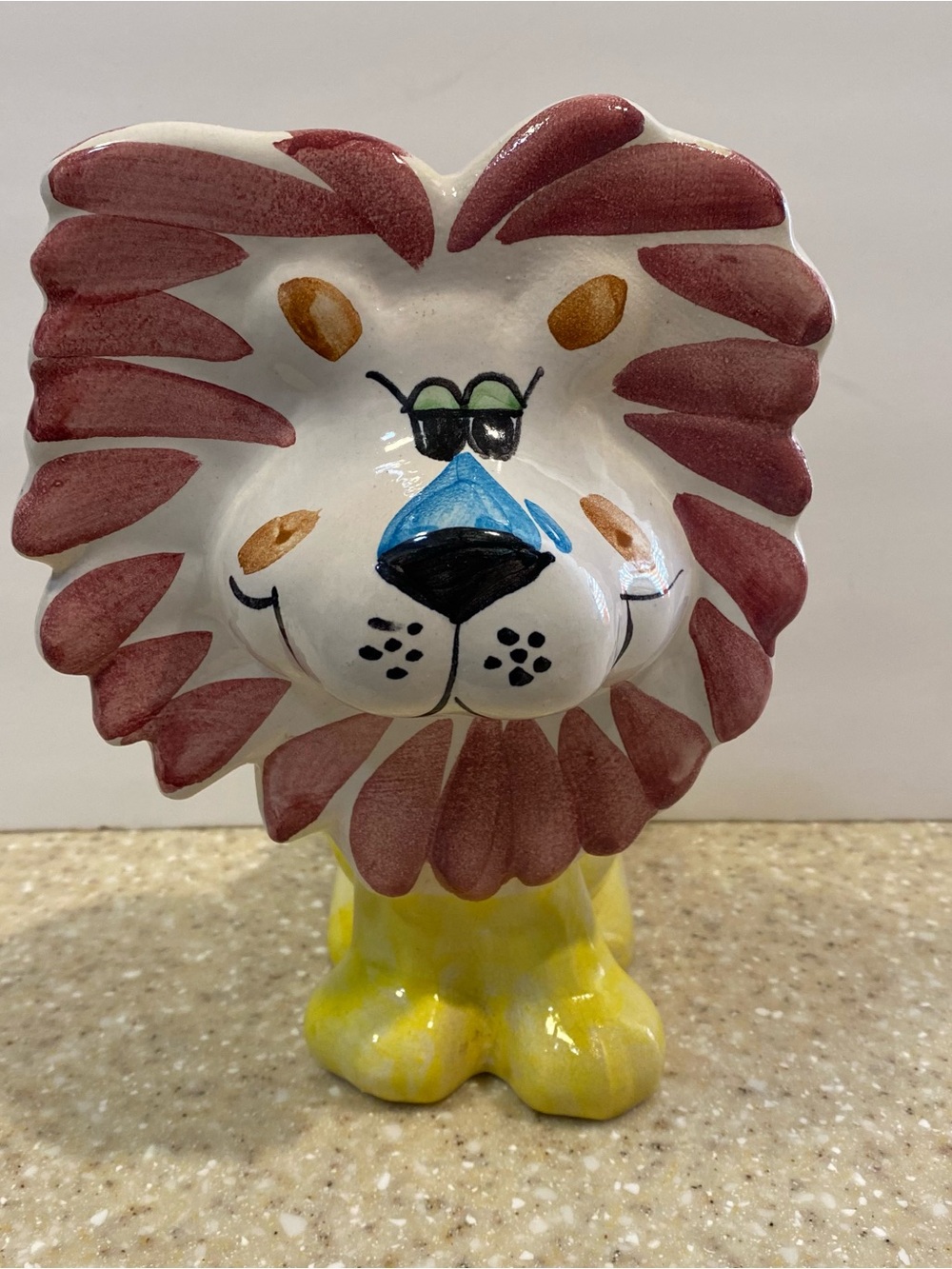 Hand-Painted Ceramic Lion Figurine - Vintage Coin Bank